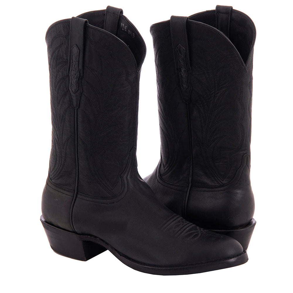 Men's 12" Black Mad Dog Goat Winn Stitch Toe Bug Cowboy Boot with Mini Vibram