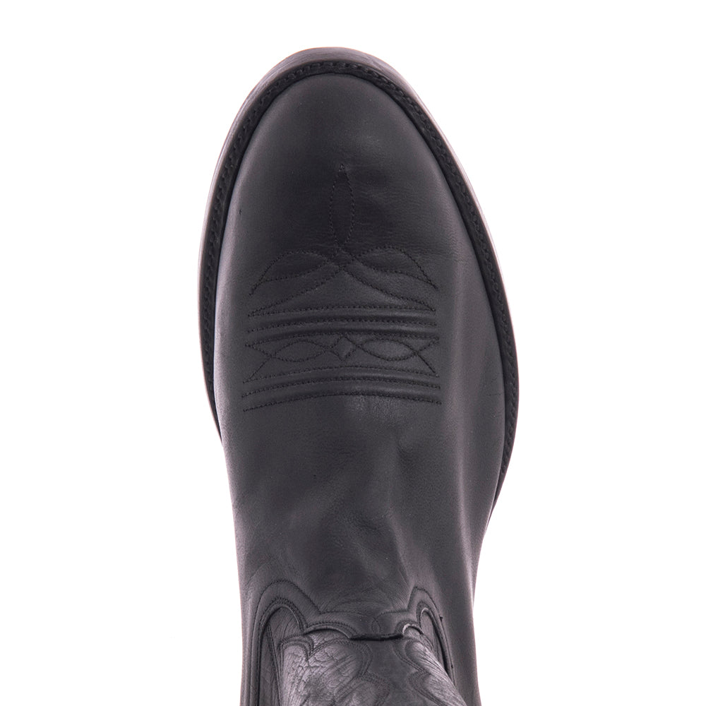 Men's 12" Black Mad Dog Goat Winn Stitch Toe Bug Cowboy Boot with Mini Vibram