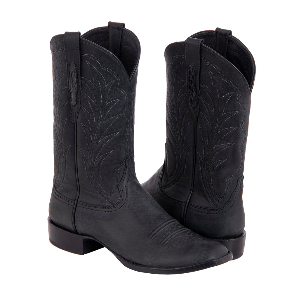 Men's Cowboy 12-2.5 Black Mad Dog Goat Winn Stitch Toe Bug