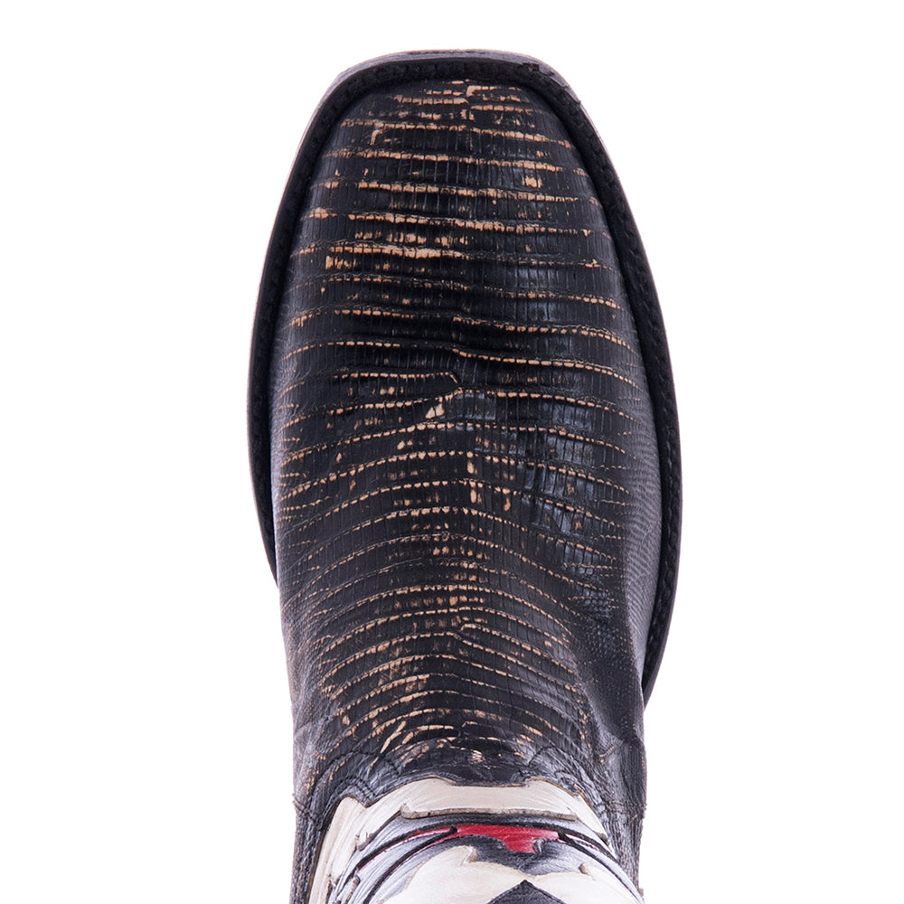 Ladies OW Tan Lizard/BLK BSN/Vintage Bone Kidskin Fern Inlay Spur lip