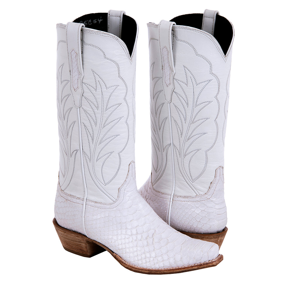 Ladies Cowboy 13-2 White Python/White Aniline Winn Stitch