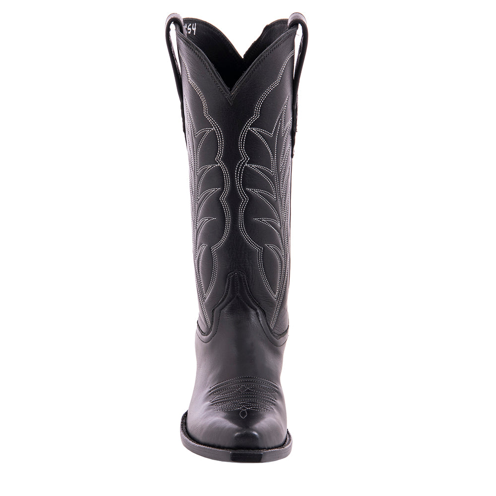 LADIES 13-2 BLACK ANILINE W/LIGHT BLUE WINN STITCH TOE BUG COWBOY BOOT