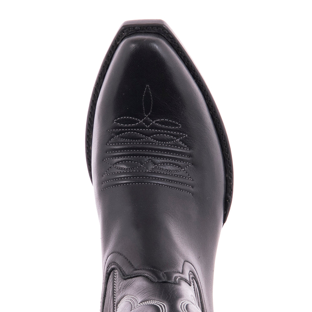 LADIES 13-2 BLACK ANILINE W/LIGHT BLUE WINN STITCH TOE BUG COWBOY BOOT