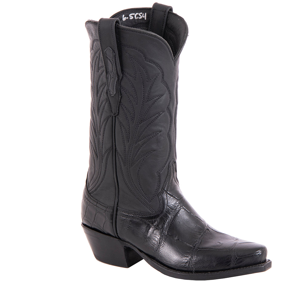 Ladies Cowboy 12-2 Black American Alligator Bias Cut/Black Aniline Winn