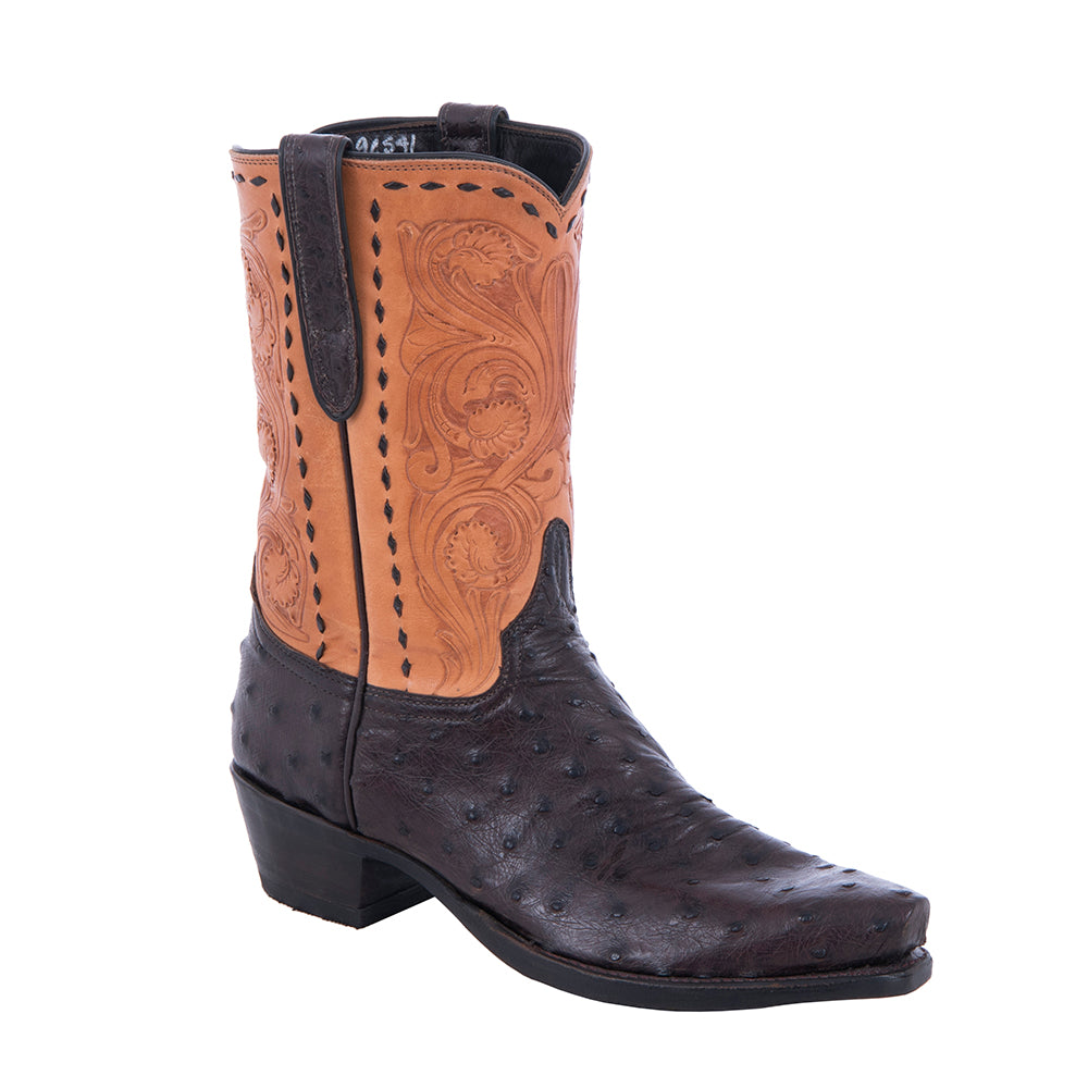 Ladies Cowboy 10" Nicotine FQ Ostrich Natural Tooled Top Half Buckstitch