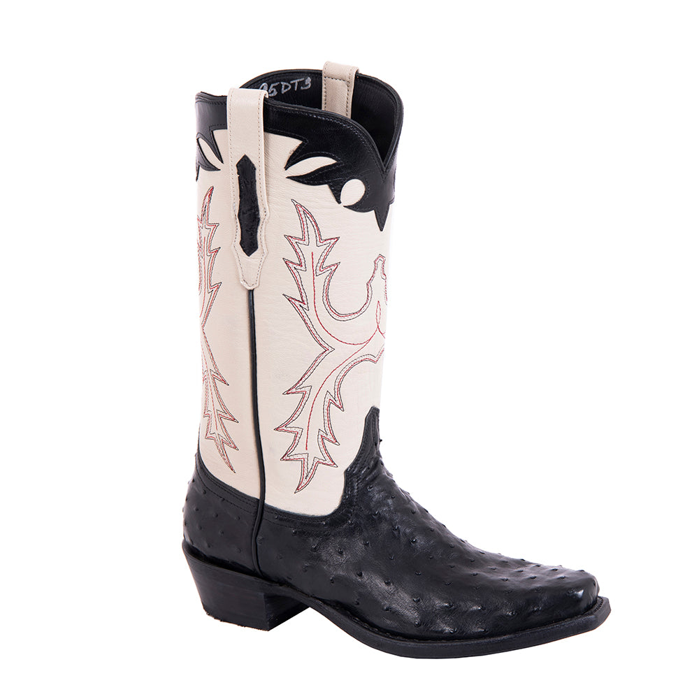 Men's Cowboy 13-2 Black FQ Ostrich/Bone Kidskin Old Nugget Mini Vibram