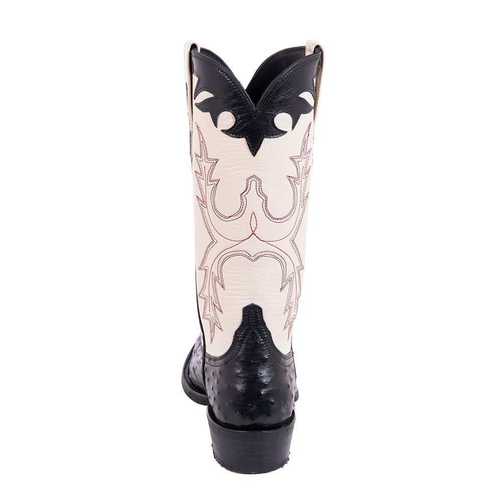 Men's Cowboy 13-2 Black FQ Ostrich/Bone Kidskin Old Nugget Mini Vibram