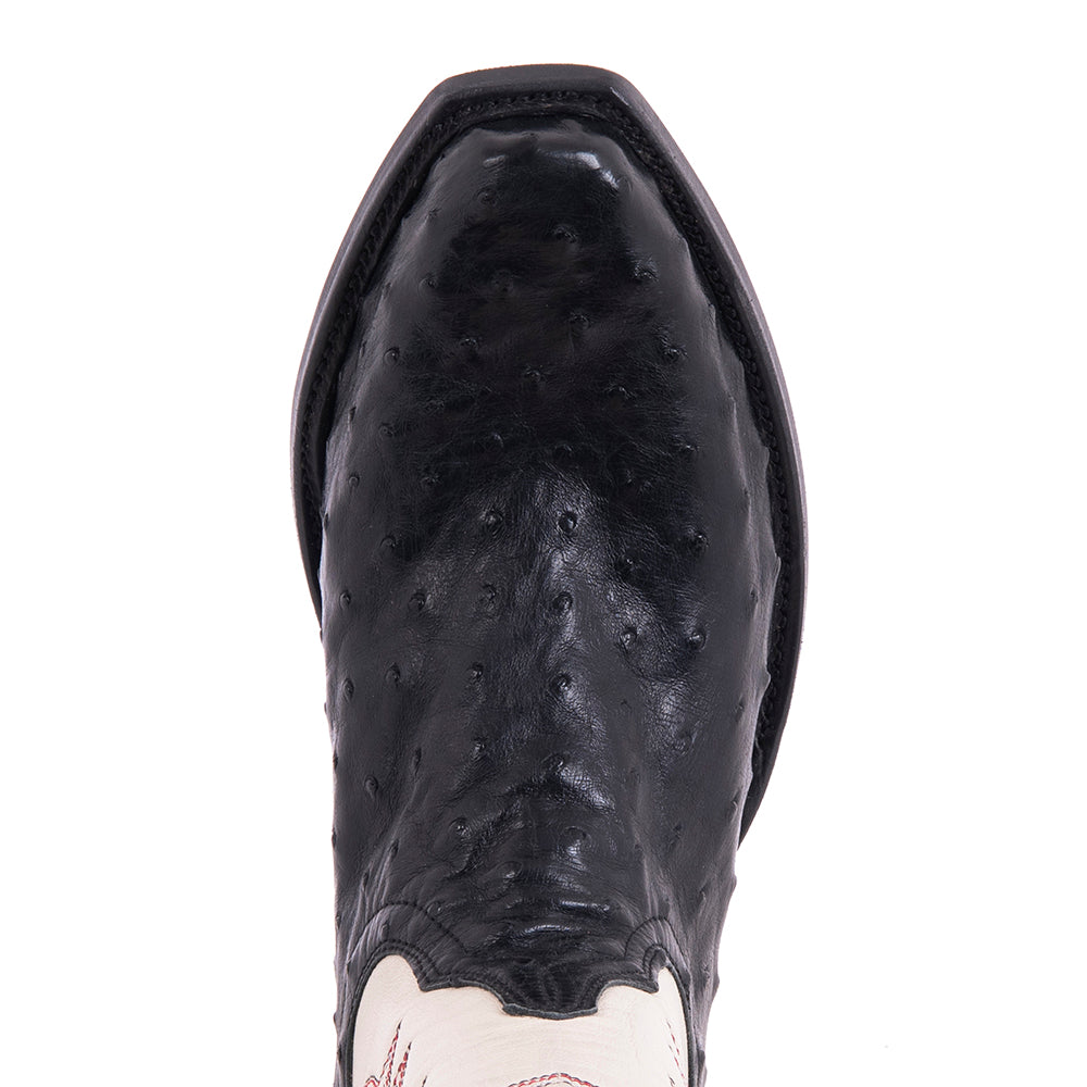 Men's Cowboy 13-2 Black FQ Ostrich/Bone Kidskin Old Nugget Mini Vibram