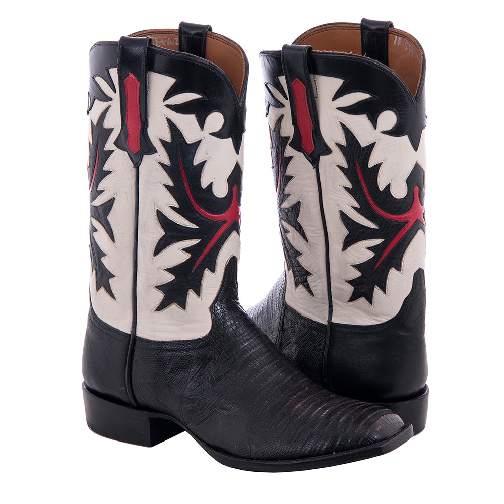 Mens Cowboy 12-2 OW Tan Lizard/BLK BSN/Vintage Bone Kidskin Old Nugget Spur Lip