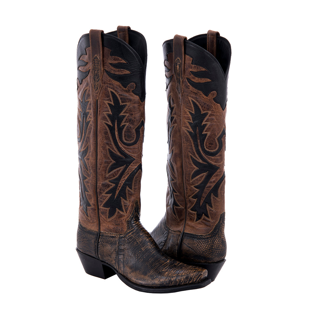Ladies Cowboy 17-2 Distressed Tan Liazrd/Canella Goat Old Nugget Overlay