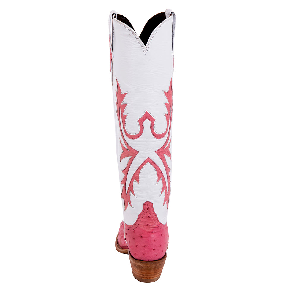Ladies 17" Cowboy Pink FQ Ostrich/ White Kidskin w/ Old Nugget Pink Smooth Ost Inlay