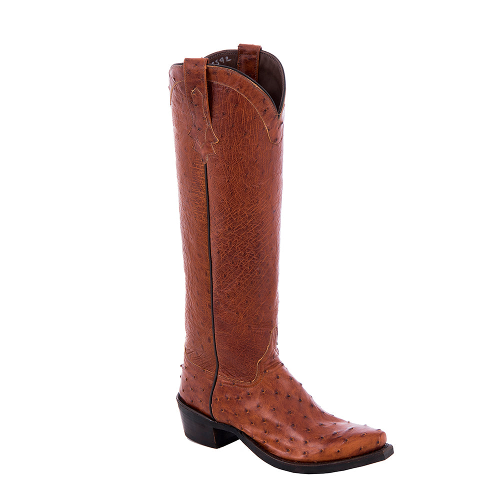 Ladies Cowboy 16" Cognac Full Quill Ostrich Cowboy Boot
