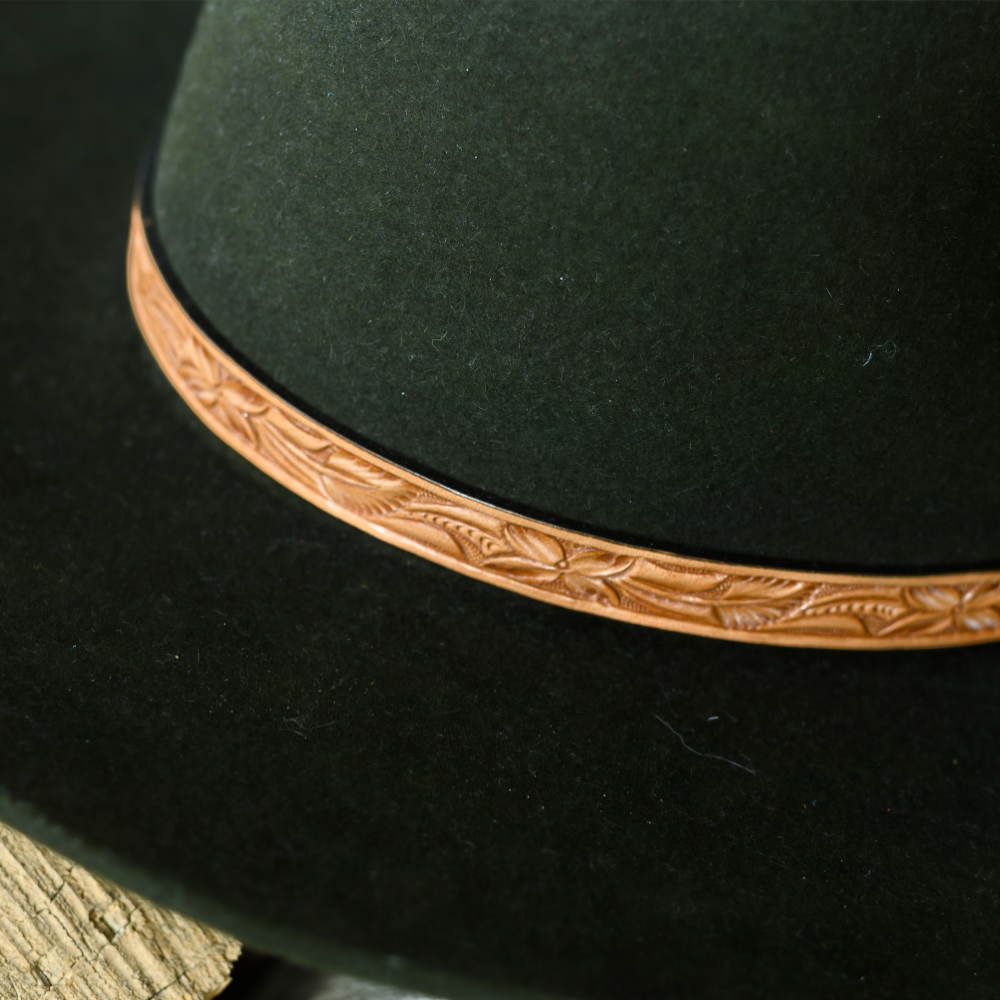NATURAL WILD ROSE TOOLED HAT BAND