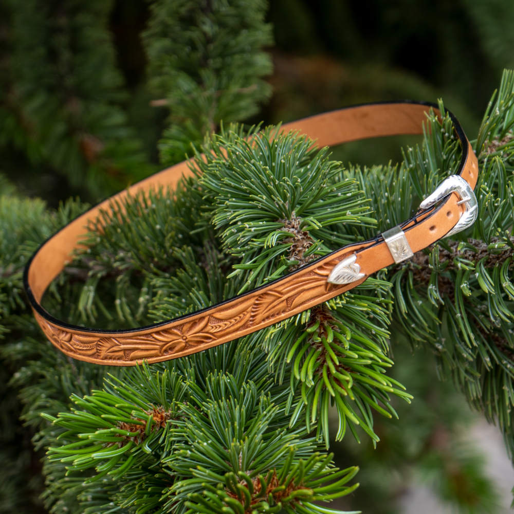 NATURAL WILD ROSE TOOLED HAT BAND