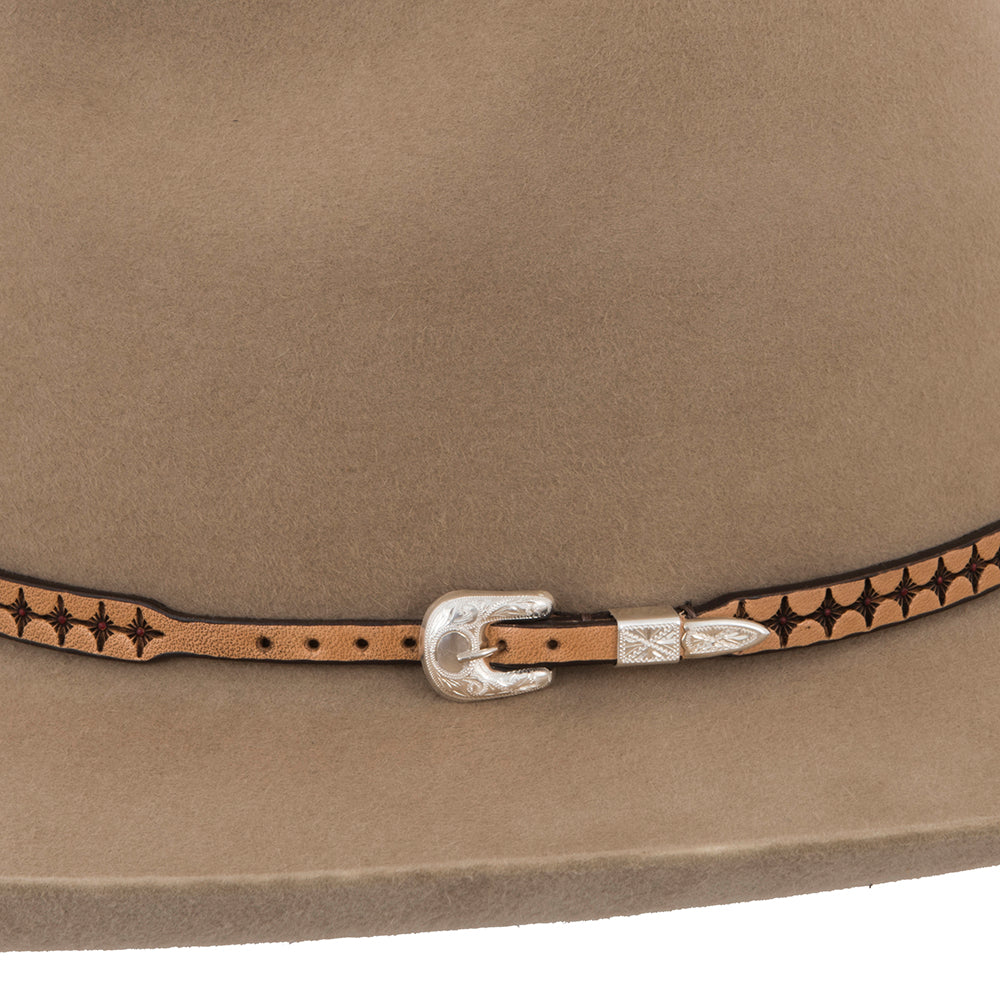 ANTIQUE BROWN HATBAND W/ RED SANTA FE STAR