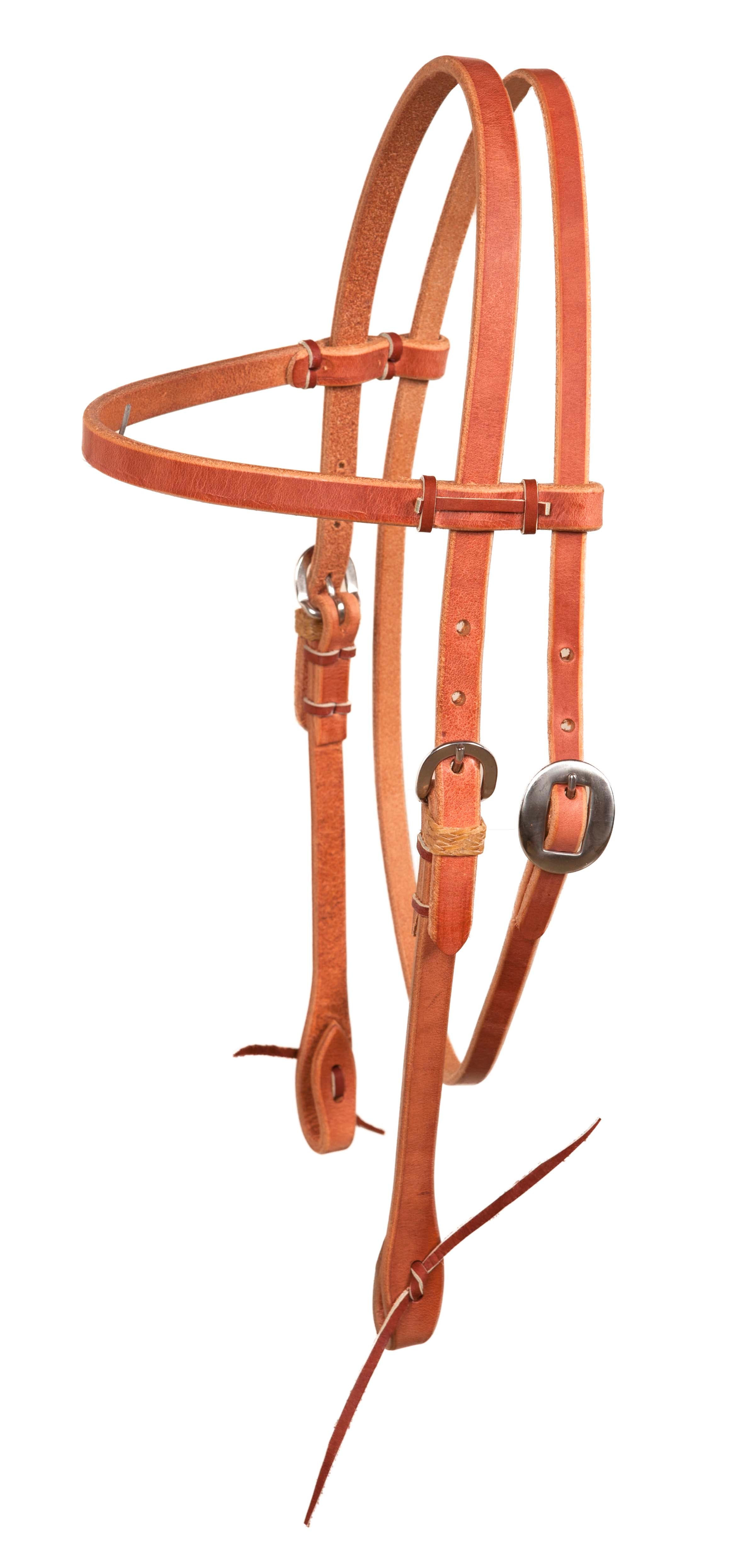 Harness Leather Hand Tied Headstall Stainless Hardware Rawhide Loops