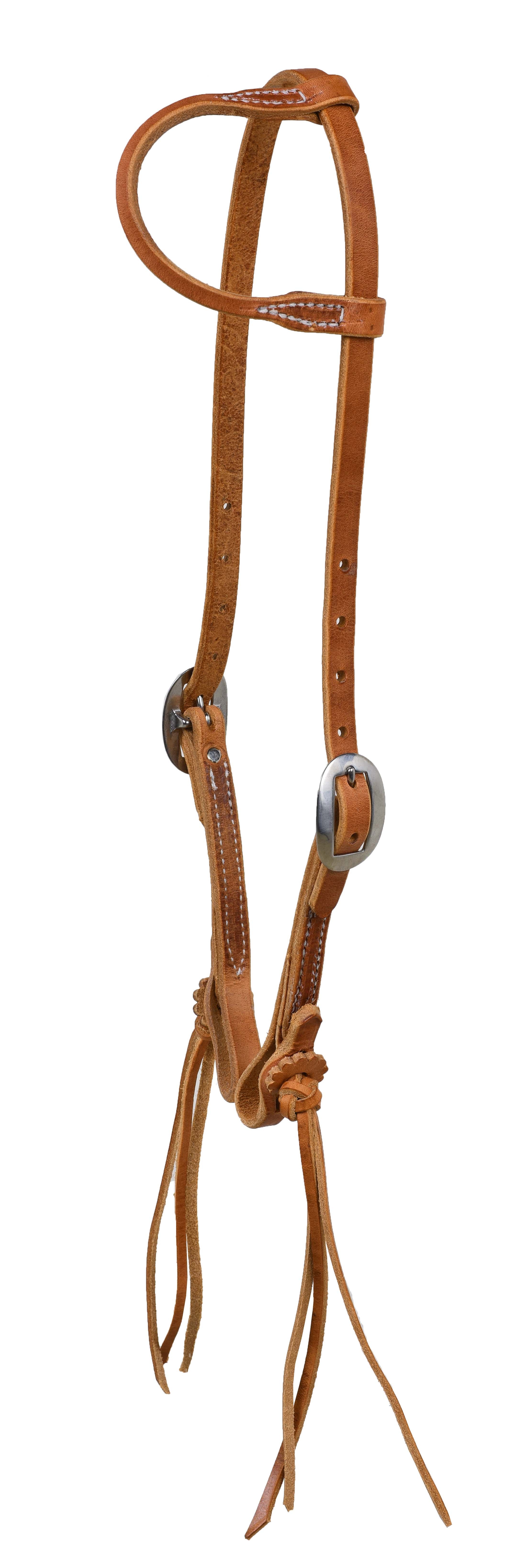 Harness Leather One Ear Headstall With Knotted Bit Closure Stainless Hardware