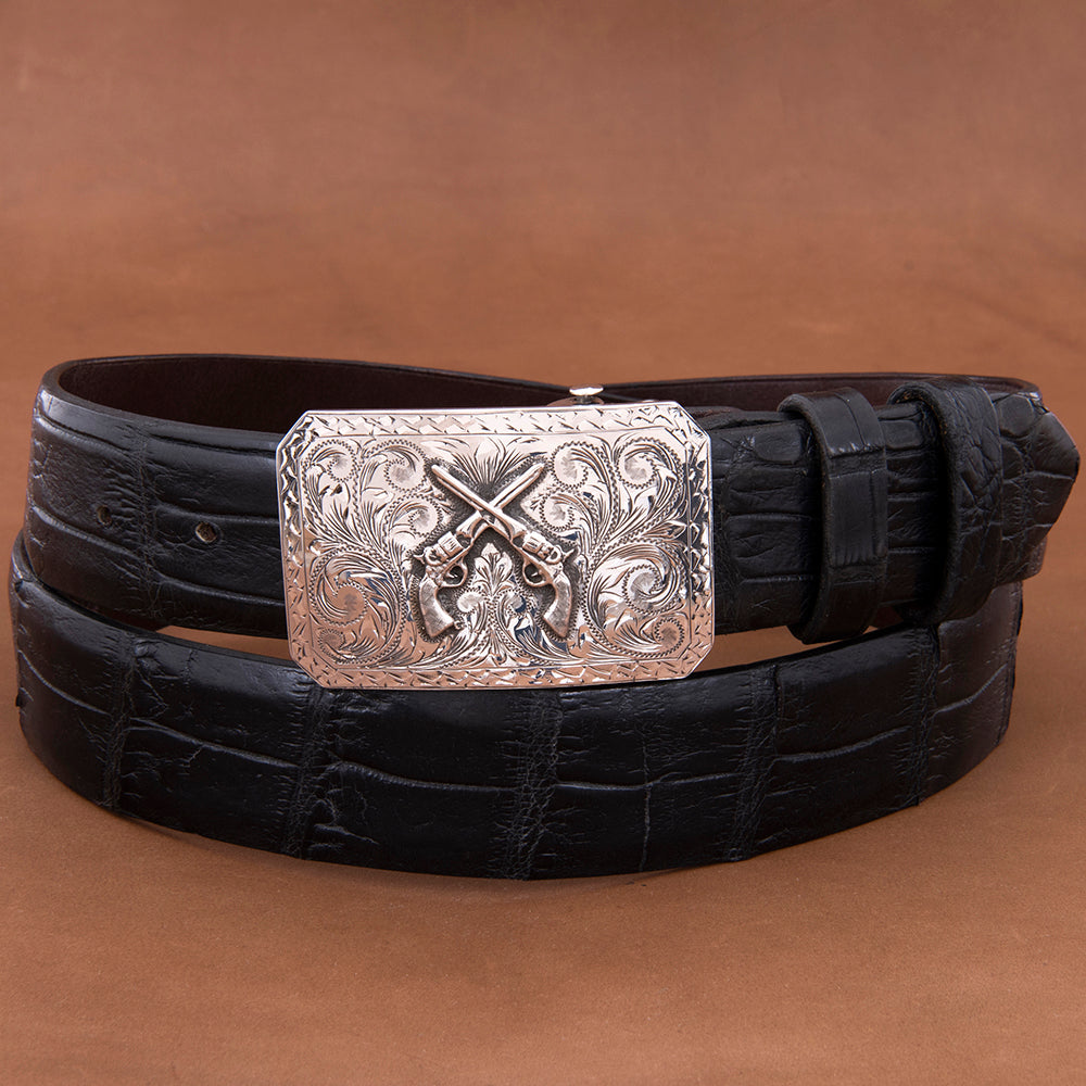 Mesa Western Buckle with Crossed Pistols Saw Tooth Border