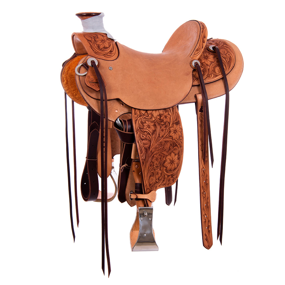 1/4 Russet SO 3/4 RO Ranch Saddle- Kidney Bean- 5/8 Wyo Floral- Cheyenne- Hard Seat