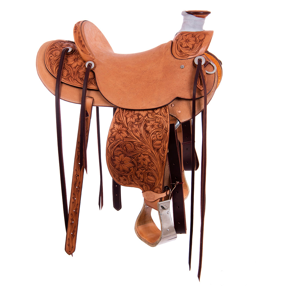1/4 Russet SO 3/4 RO Ranch Saddle- Kidney Bean- 5/8 Wyo Floral- Cheyenne- Hard Seat