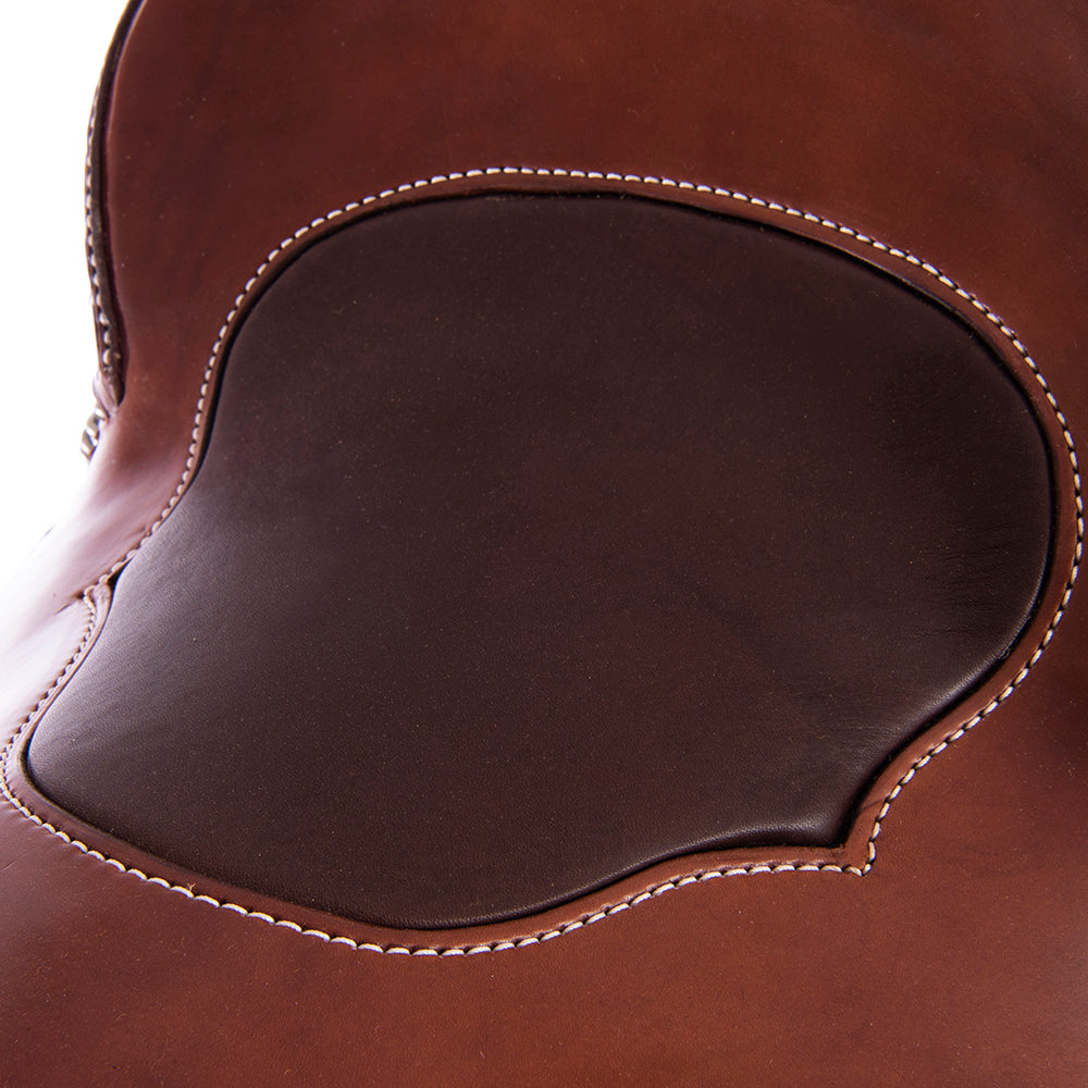 Burns Chocolate SO Trail Saddle - Semi Square - Full Snake Border 1/2 Basket - Chocolate Suede Inla