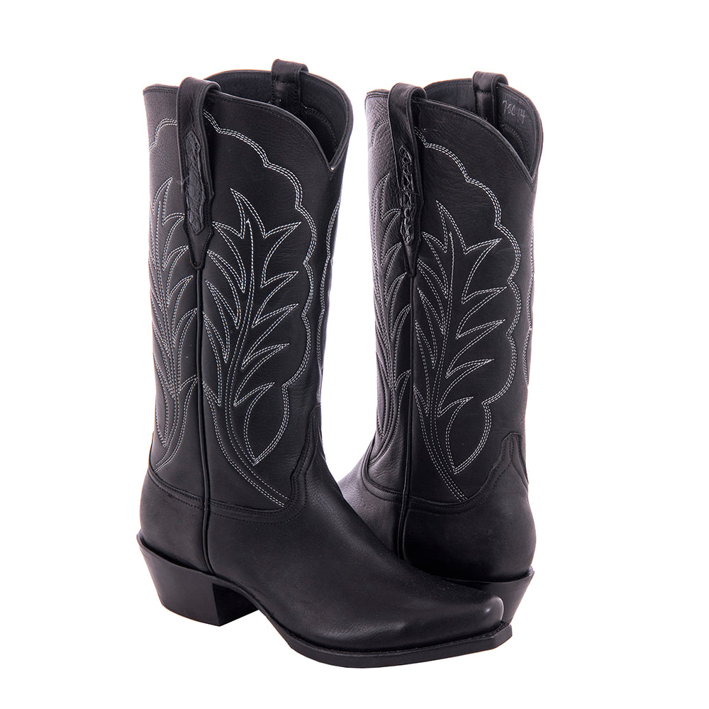 Ladies 13-2 Black Aniline White Winn Stitch No Bug Cowboy Boot