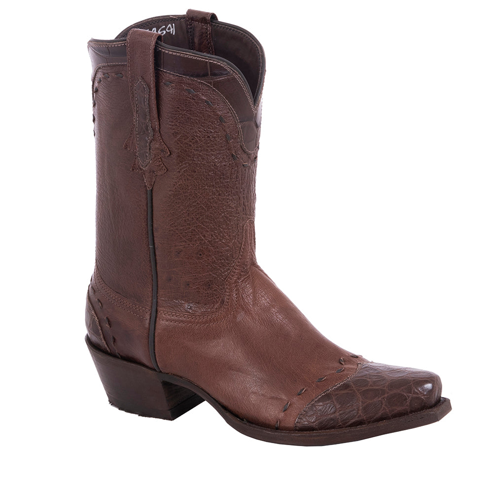 Ladies Cowboy 10" Kango CC Smooth Ostrich CH Gator Collar WT-HF Brown Buckstitch WT, HF, CL