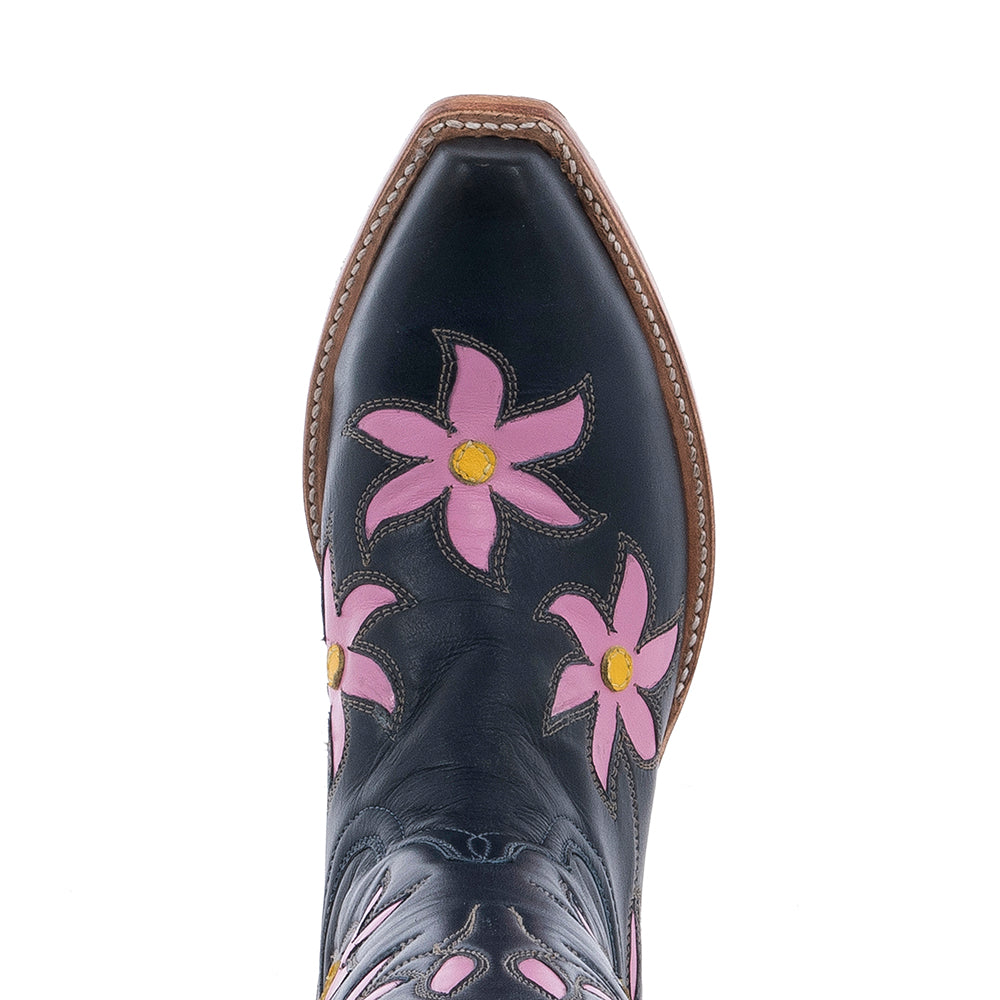 Ladies Cowboy Navy Diablo Pink/Tan Pinwheel Inlay