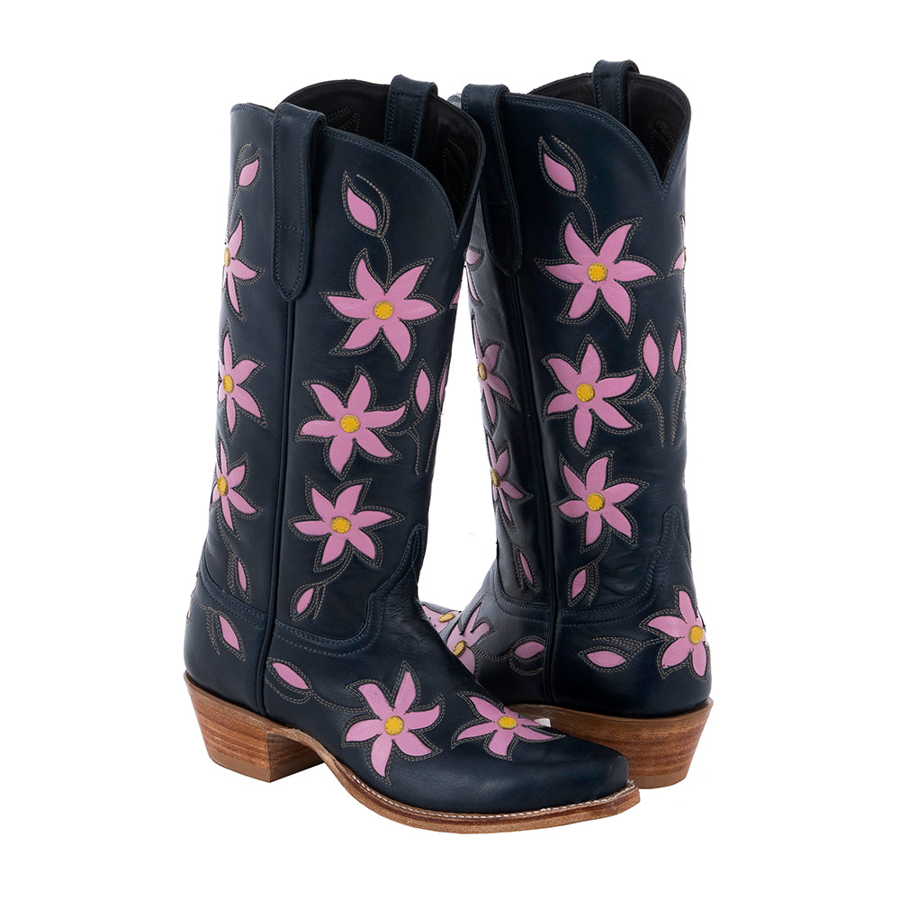 Ladies Cowboy Navy Diablo Pink/Tan Pinwheel Inlay
