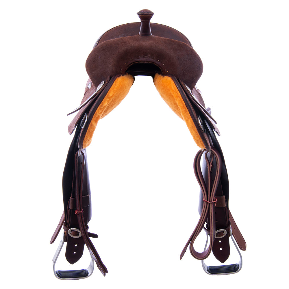 FULL CHOCOLATE ROUGHOUT BARREL SADDLE - ROUND SKIRT NO TOOLING