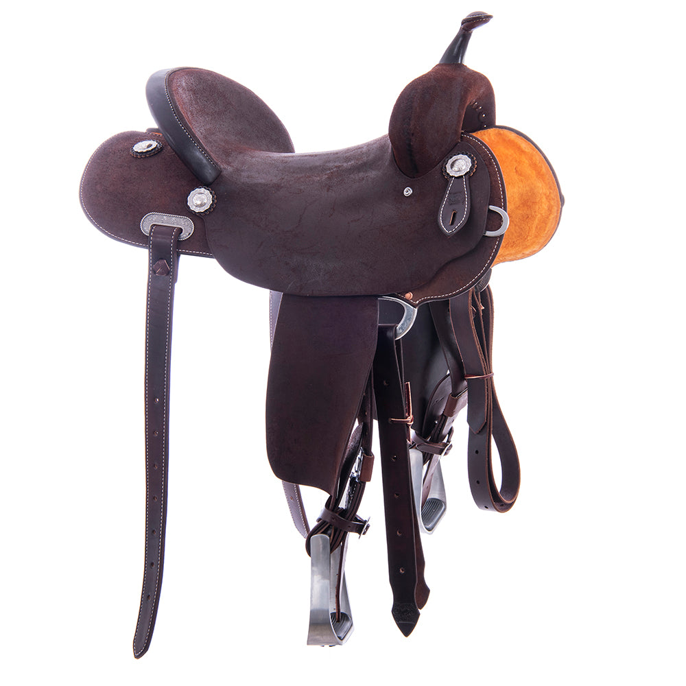FULL CHOCOLATE ROUGHOUT BARREL SADDLE - ROUND SKIRT NO TOOLING