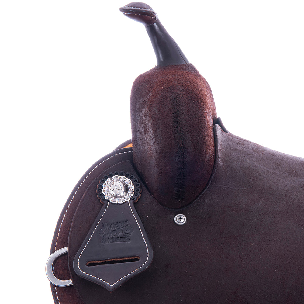 FULL CHOCOLATE ROUGHOUT BARREL SADDLE - ROUND SKIRT NO TOOLING
