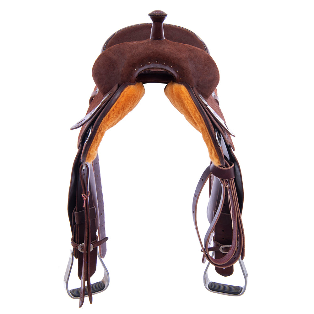 Chocolate Roughout Barrel Saddle- Semi Square Skirts, Cheyene Roll, Hard Seat