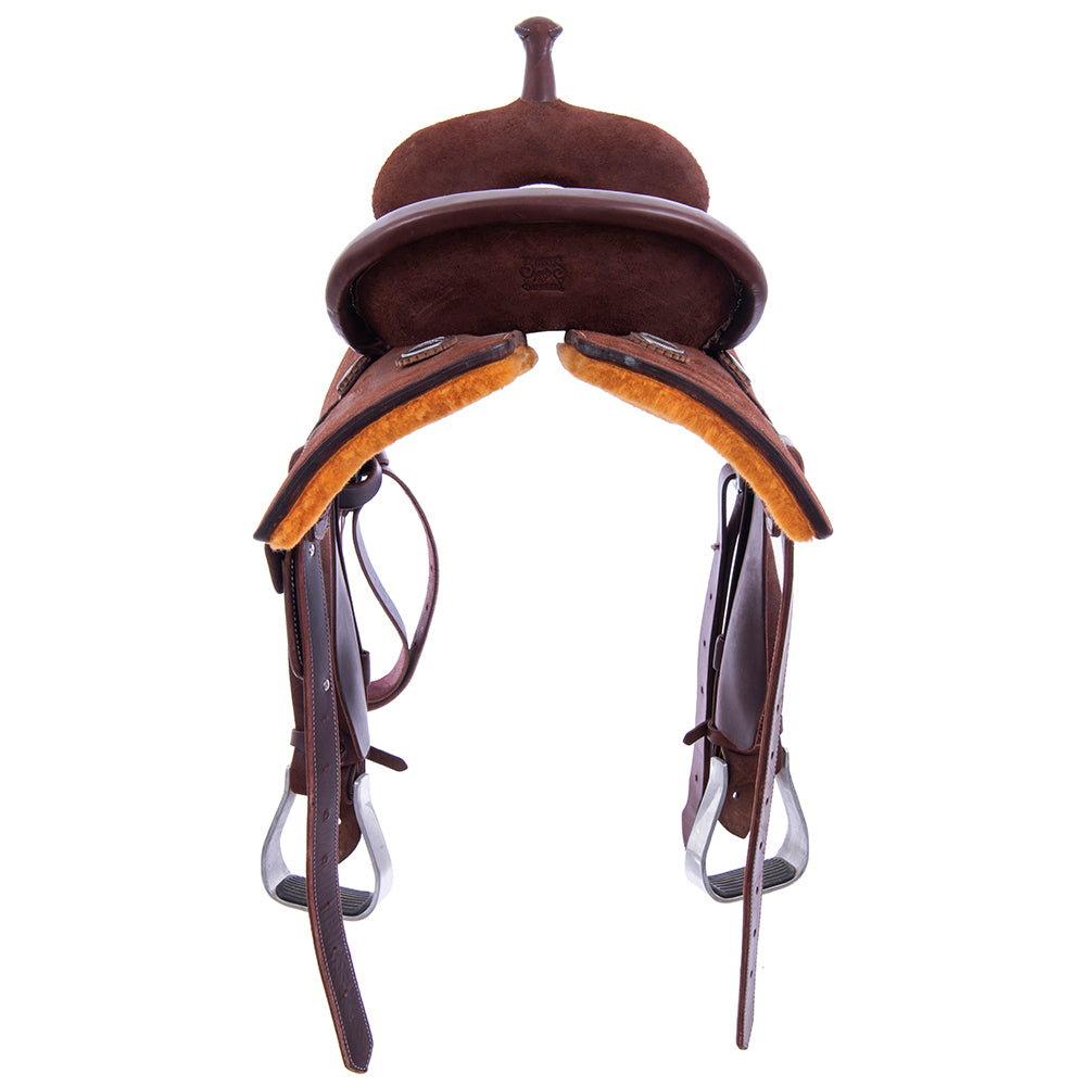 Chocolate Roughout Barrel Saddle- Semi Square Skirts, Cheyene Roll, Hard Seat