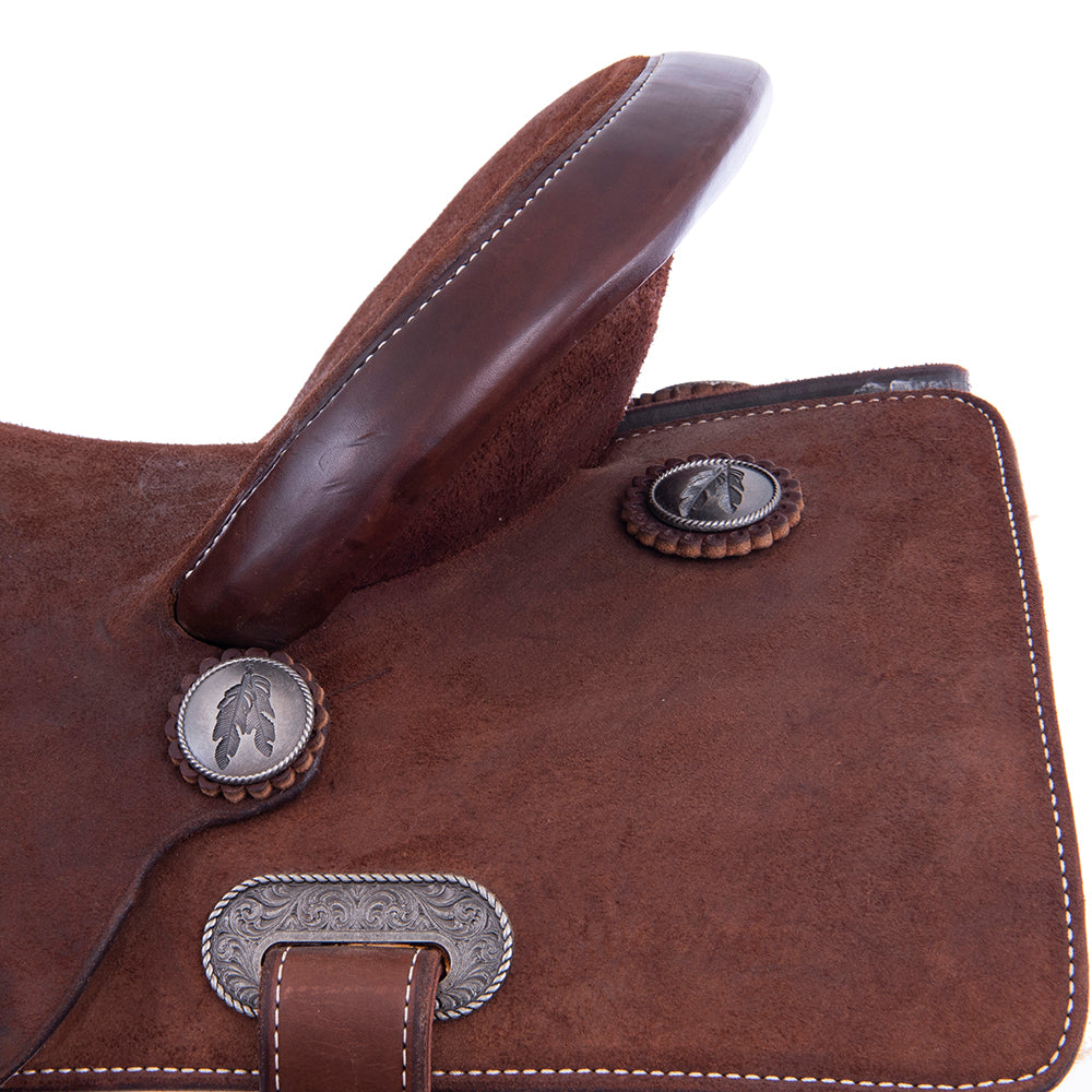 Chocolate Roughout Barrel Saddle- Semi Square Skirts, Cheyene Roll, Hard Seat