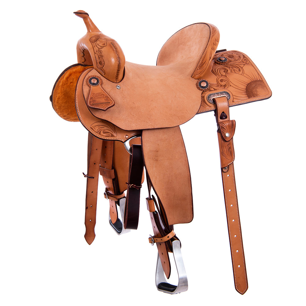 RUSSET 1/2 SMOOTH 1/2 ROUGHOUT BARREL SADDLE - SEMI SQUARE SKIRTS 1/2 SUNNY DAYS