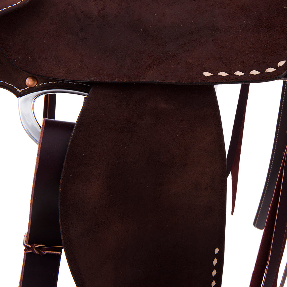 Chocolate Roughout Barrel Saddle- Notched Natural Buckstitch Corners with Turquoise Python Seat