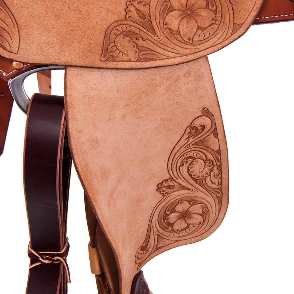 Barrel Saddle – Chestnut Smoothout & Russet Roughout, D. Daisy Floral Corners