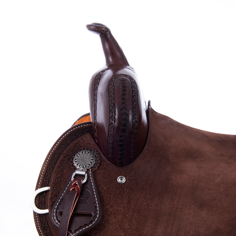 1/8 Chocolate Smooth 7/8 Roughout Barrel Saddle- Notched Skirts, Full Celtic Border, Cheyenne