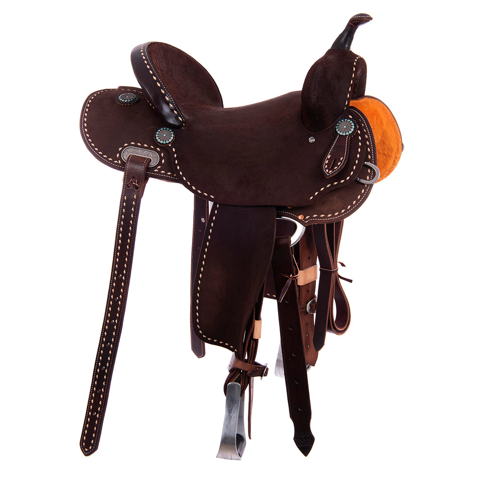 Full Chocolate Roughout Barrel Saddle- Round Full Natural Buckstitch