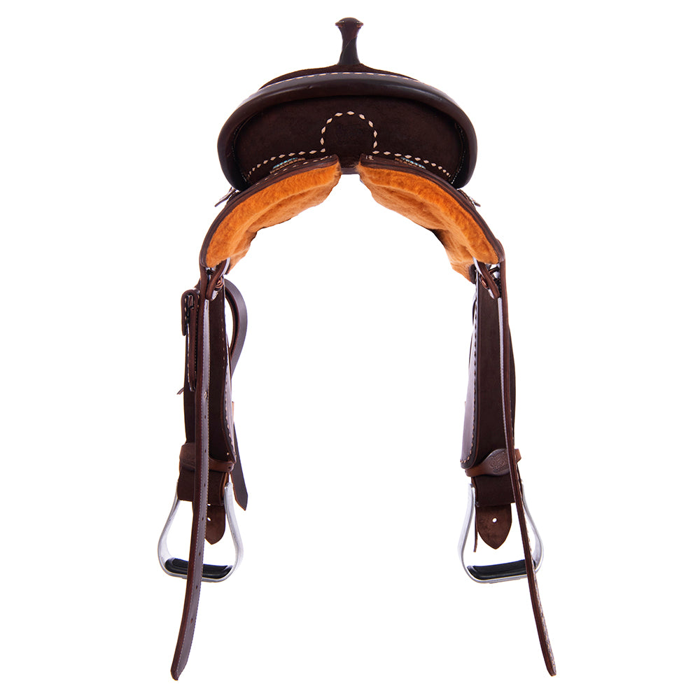 Full Chocolate Roughout Barrel Saddle- Round Full Natural Buckstitch
