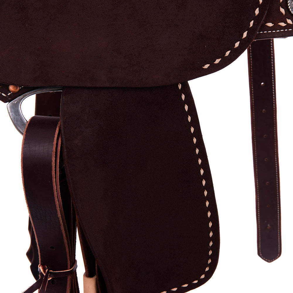 Full Chocolate Roughout Barrel Saddle- Round Full Natural Buckstitch