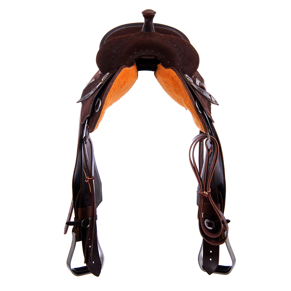 Burns Chocolate RO Barrel Saddle- Notched- DHD Border- Standard Binding