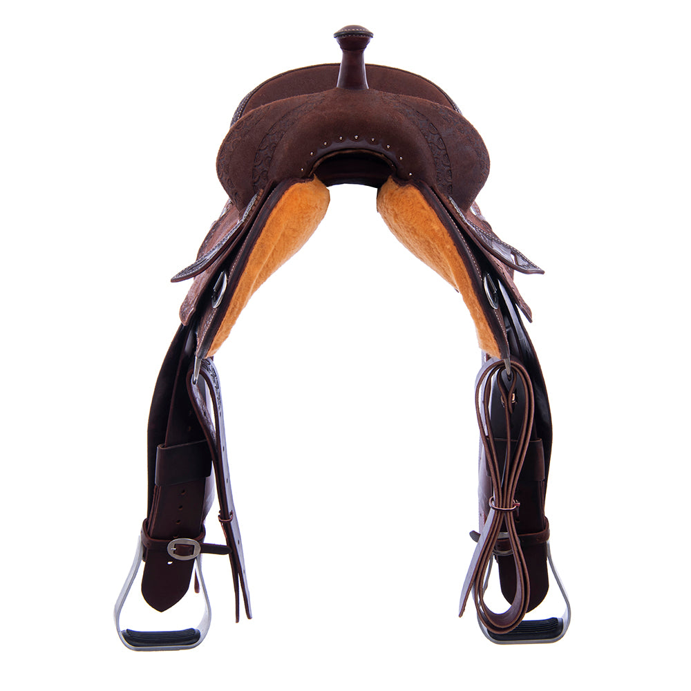 Burns Chocolate RO Barrel Saddle- Notched- Deeter Border