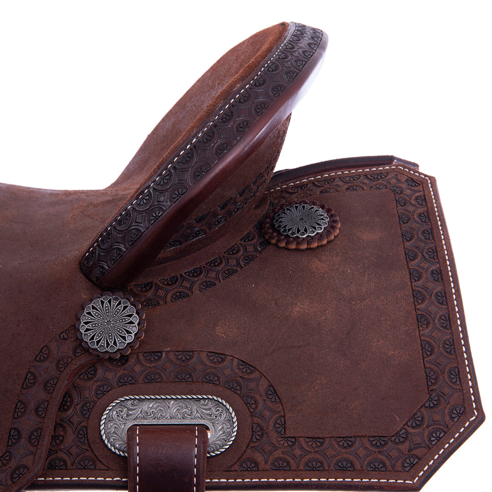 Burns Chocolate RO Barrel Saddle- Notched- Deeter Border