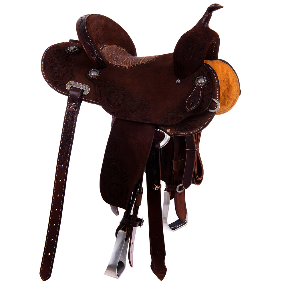 Burns Chocolate RO Barrel Saddle- Round- Sunflower FC