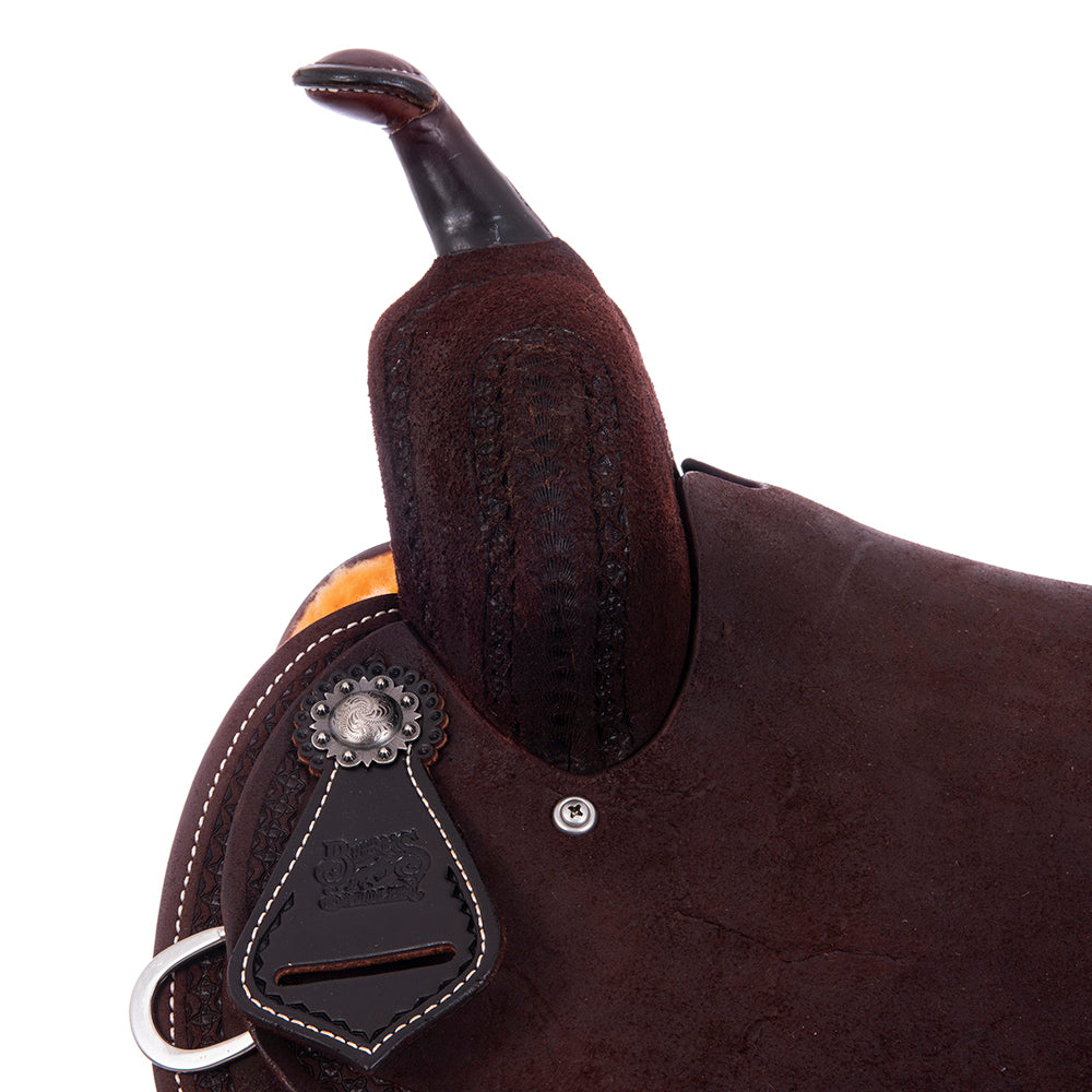 Burns Chocolate RO Barrel Saddle- Round- Celtic Border
