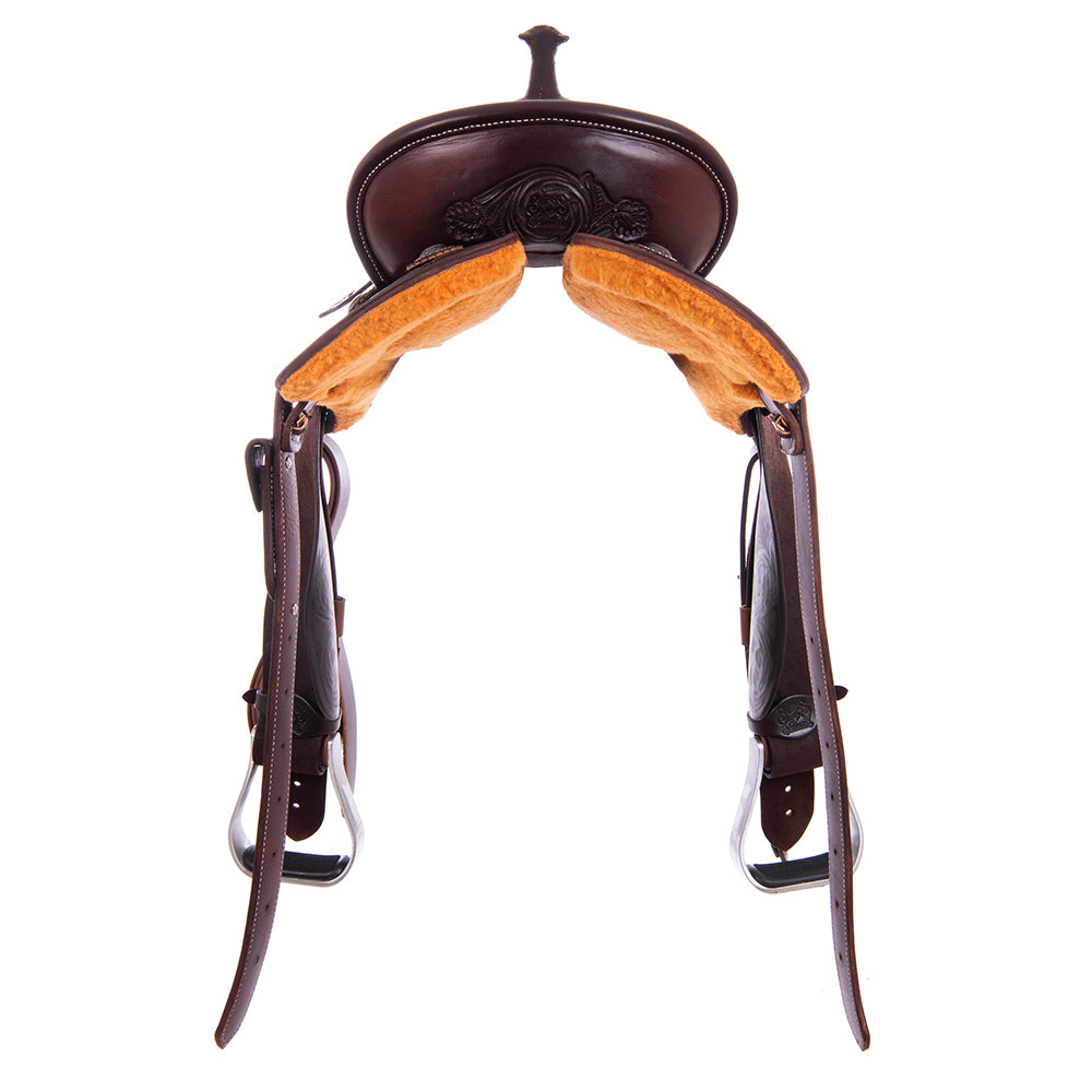 1/2 Roughout 1/2 Smooth Chocolate Barrel Saddle- Round Skirts, D Daisy, Pencil Roll, Chocolate Inlay
