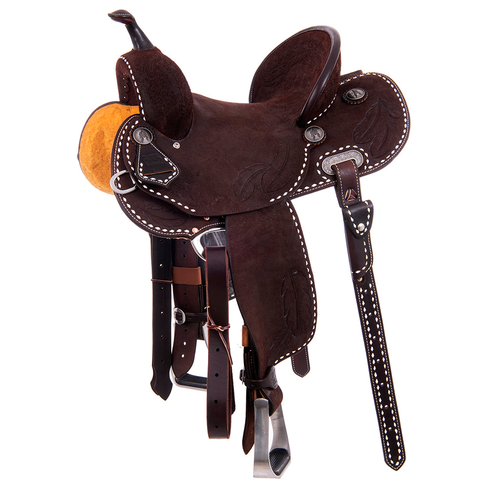 Burns Chocolate RO Barrel Saddle- Round- Feather Corner Skirt Only- White BS