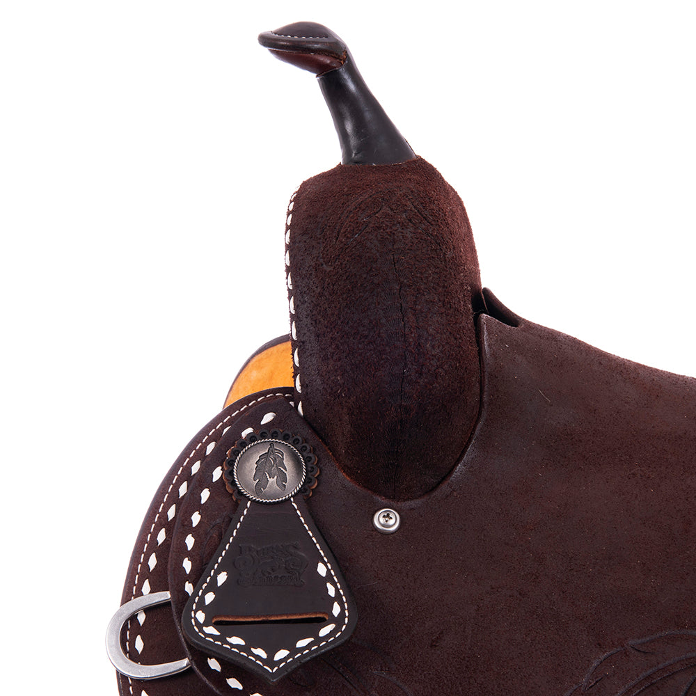 Burns Chocolate RO Barrel Saddle- Round- Feather Corner Skirt Only- White BS